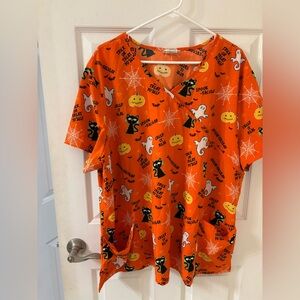 Scrub Star Halloween Themed Orange Scrub‎ Top